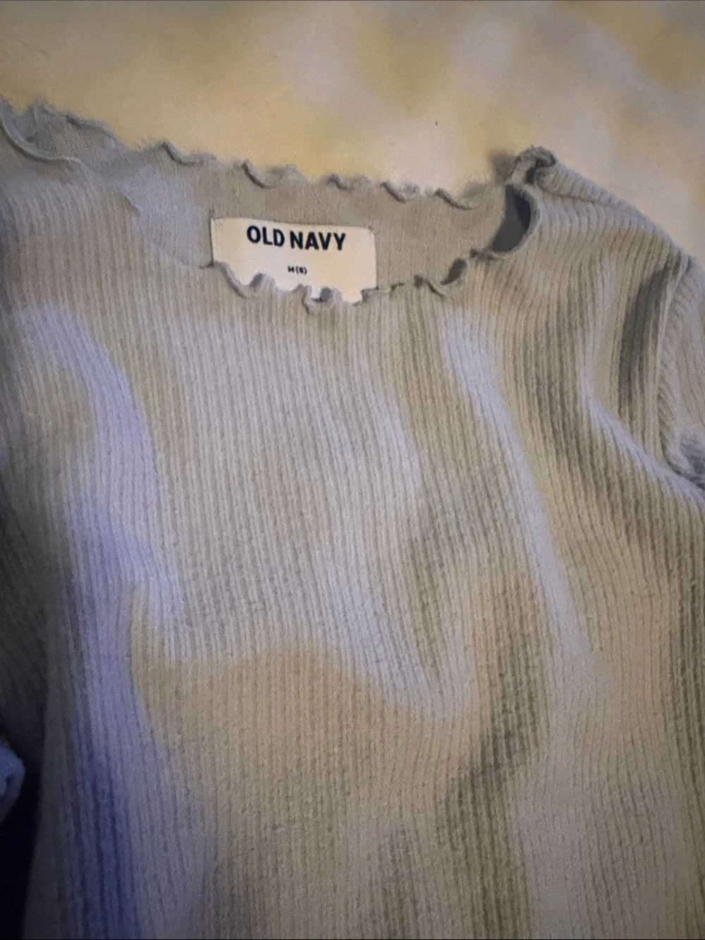 Old Navy Pale Blue Ribbed Lettuce-Edge Long Sleeve Top